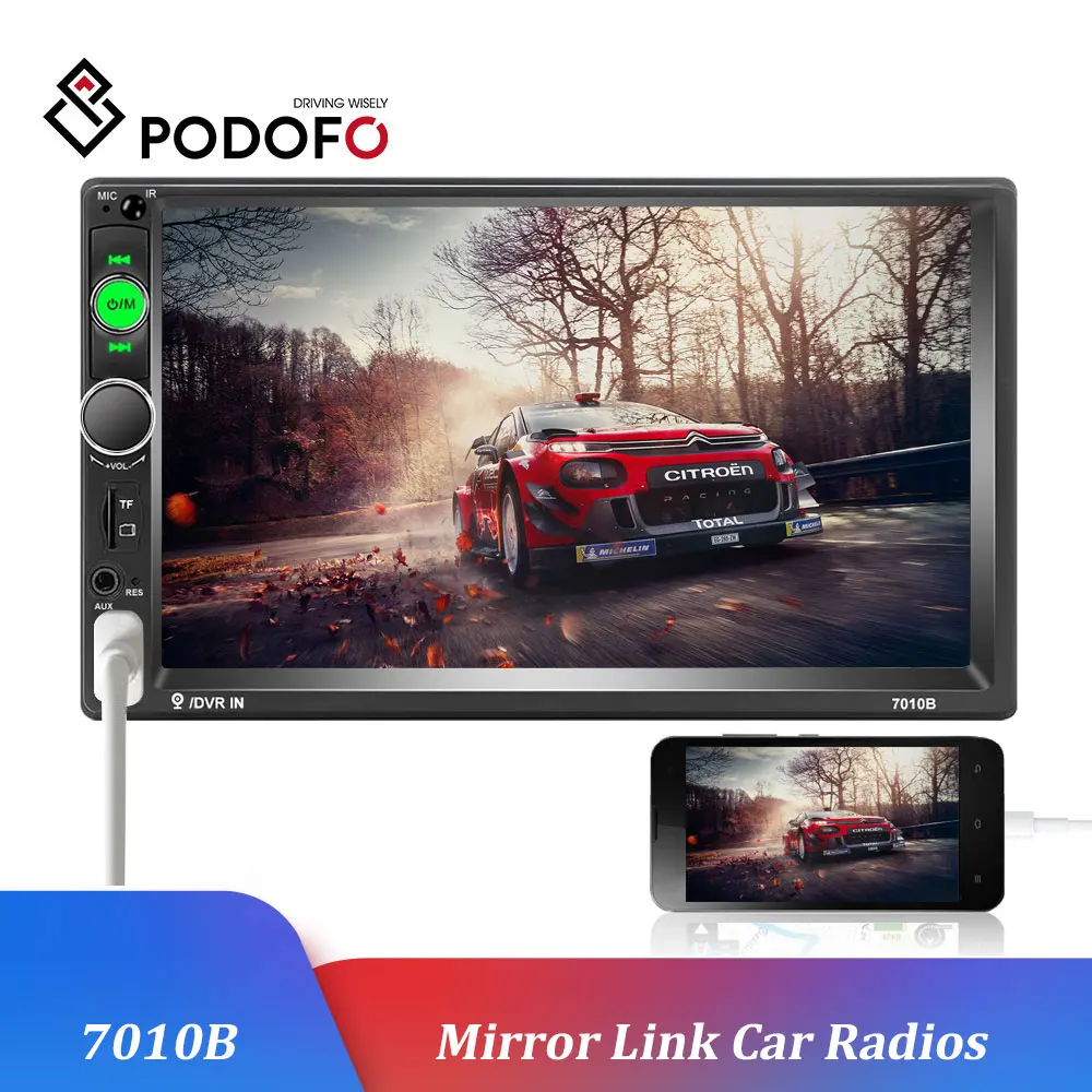 Podofo 2 Din " HD Автомобильный мультимедийный плеер Android Авторадио MirrorLink 7010B Автомагнитола Bluetooth FM USB AUX TF Авто аудио стерео