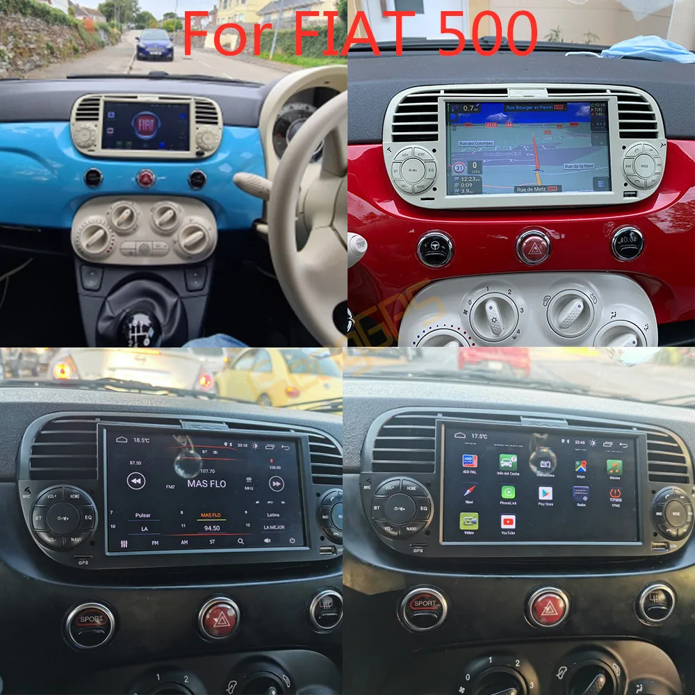 Per Fiat 500 2007 - 2014 Bianco Android Autoradio 2 Din Ricevitore Stereo Autoradio Multimedia Lettore Dvd Unità Di Navigazione Gps