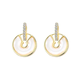 

S925 Sterling Silver Amulet Earrings Women's Fashion Earrings Temperament Diamond-studded Wild Ear Jewelry Birthday Gift