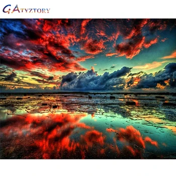 

GATYZTORY DIY Painting By Numbers Red clouds Landscape Art Canvas digital Pictures For Home Decor Gift Calligraphy Wall