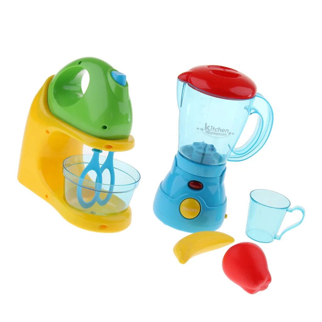 2PCS Role Play Kitchen Appliances Blender & Juicer Playset Toy Kids Pretend Cooking Kit Xmas Gift for Children 3 Years Old
