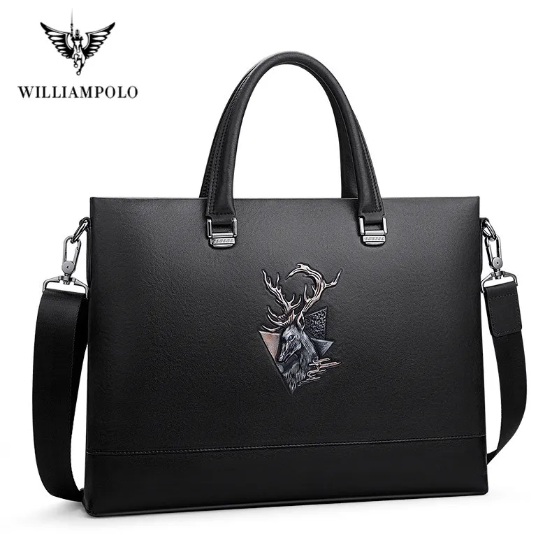 Мужской портфель из натуральной кожи WilliamPOLO деловые сумки для ноутбука мужские через плечо портфели