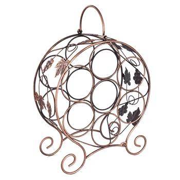 

Wrought Iron Wine Rack Creative Round Grape Leaves Wine Holder Large Capacity Wine Racks Holders For 7 Wine Bottles Shelf Bronze
