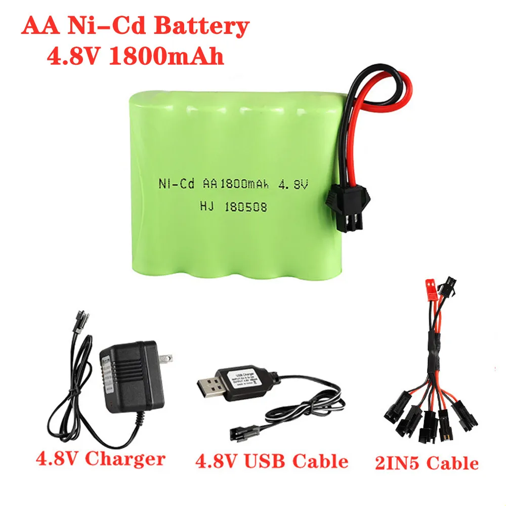 

4.8V 1800mAh Ni-Cd AA Battery with Charger For RC Car Robot Tank Gun Boat Part 4.8v 1800mah 4.8v Rechargeable Battery Pack