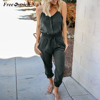 

Free Ostrich Women's Jumpsuits Overalls 2020 Sleeveless O Neck Playsuits Solid Combinaison Femme Oversized Romper N30