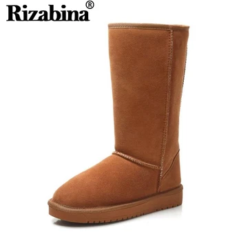 

RizaBina Genuine Leather Women Snow Boots Thick Fur Warm Winter Shoes Women Plush Short Boots Lady Flats Footwear Size 35-40