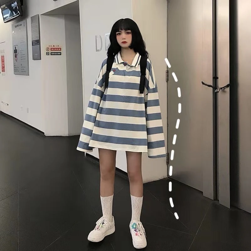 Женские толстовки в Корейском стиле Ins Chic Ulzzang, свободная толстовка в полоску для колледжа, Женский винтажный милый Свитшот Kawaii для женщин