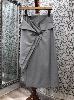 

2020 Early Autumn New Women's Irregular Cut Stitching Fastener Decoration Midi All-match Skirt 903