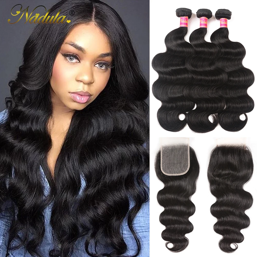 Nadula Hair 7a Peruvian Hair Bundles With Closure 4 4 Swiss Lace