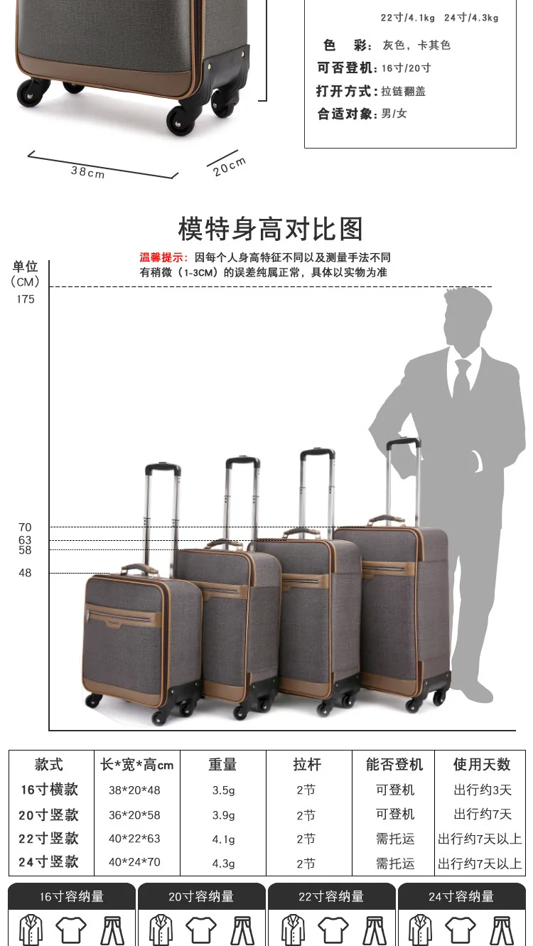 Business Travel Trolley 16-Inch Boarding Bag Universal Wheel Men's Travel Lugguge 20-Inch Leather Suitcase Small Luggage 18 a Ge