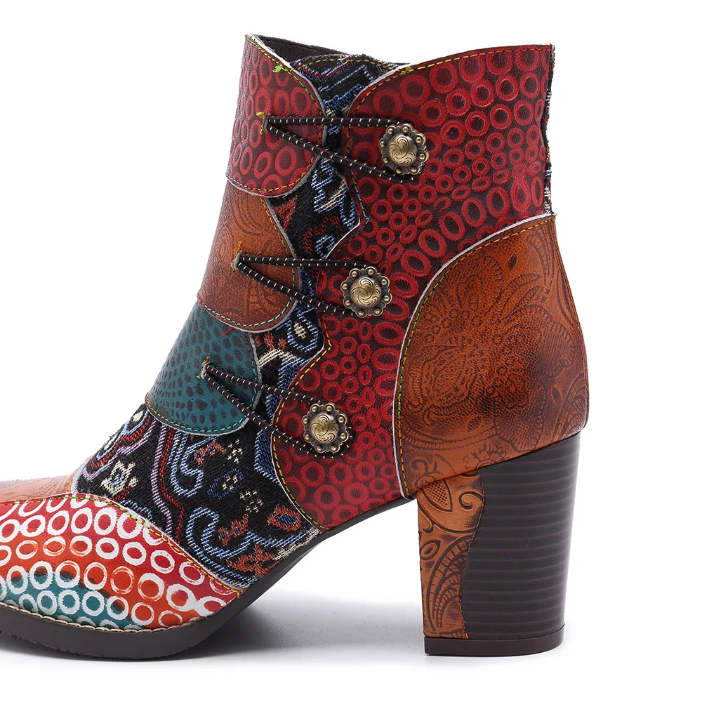Gykaeo/ г. Зимние Модные женские ботинки из натуральной кожи ручной работы женские ботильоны из воловьей кожи с принтом женская теплая обувь на высоком каблуке