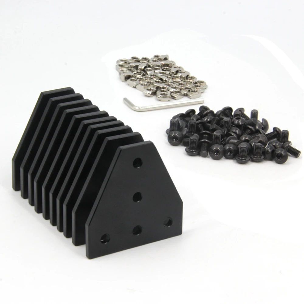 

10pcs/Set Black T Shape Corner Bracket Plate with Screws+T-Nuts,5Hole 90Degree Joint Board Plate for 2020Series Aluminum Profile