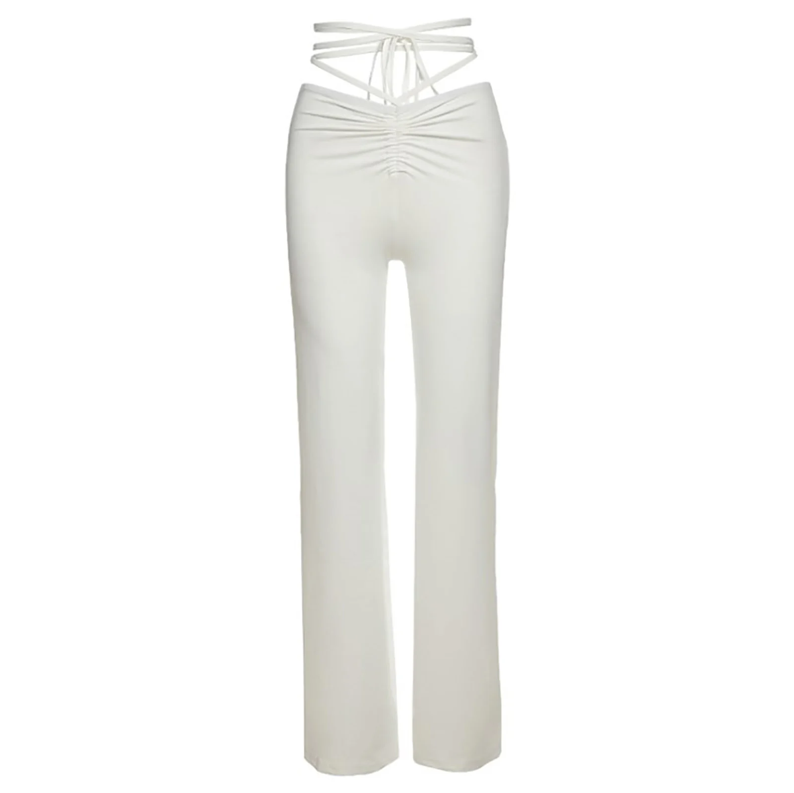 

Women Lace-up Straight-leg Pants Female Fashion Casual Front Ruched Trousers Bottom 2021 Summer New Club Street Latin Dance Wear