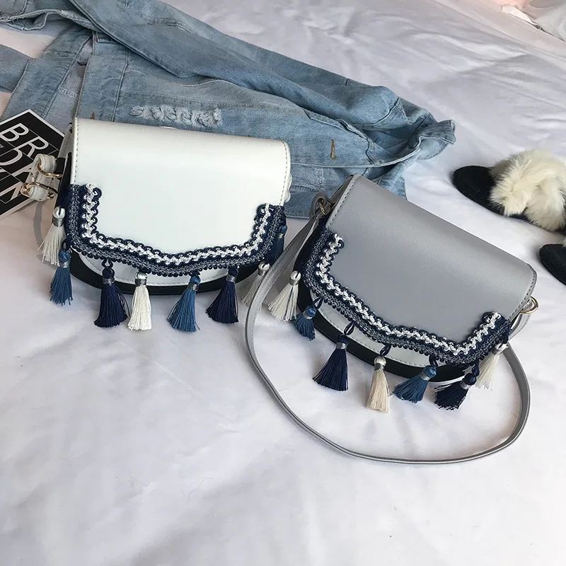 

WOMEN'S Bag 2018 Spring New Style Fashion Tassels Square Sling Bag Korean-style Ethnic-Style Contrast Color Shoulder Bag Diagona