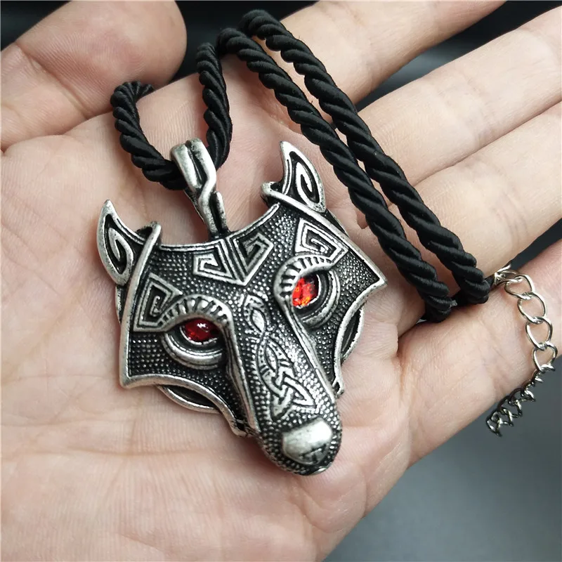 Red Cotton Silver Wiccan красный черный кристалл глаза Викинг-Волк амулет-талисман ювелирные изделия мужчины кулон ожерелье Norse Wicca Pagan ювелирные изделия дропшиппинг - Окраска металла: Red Cotton Silver