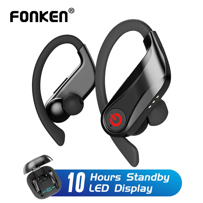 

TWS Wireless Earphone Bluetooth 5.0 Headset Earbuds Stereo Bass Volume Adjust Sports Earpiece with Charging Box for Phone