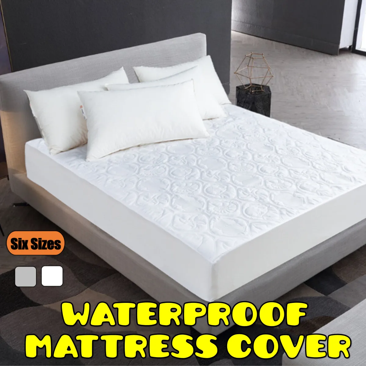 

Solid Color Quilted Embossed Waterproof Mattress Protector Fitted Sheet Style Cover for Mattress Thick Soft Pad for Bed 2 Colors