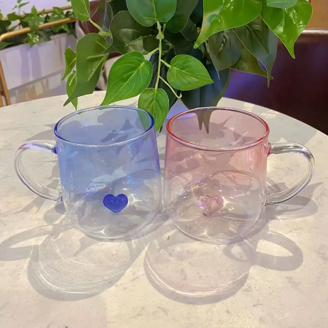 

Creative Love Glass Mug With Handle Transparent Breakfast Milk Oats Cup Office Home Couple Water Cups Kitchen Drinkware
