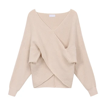 

V-neck loose pullover sweater women autumn and winter knit short long sleeves 2020
