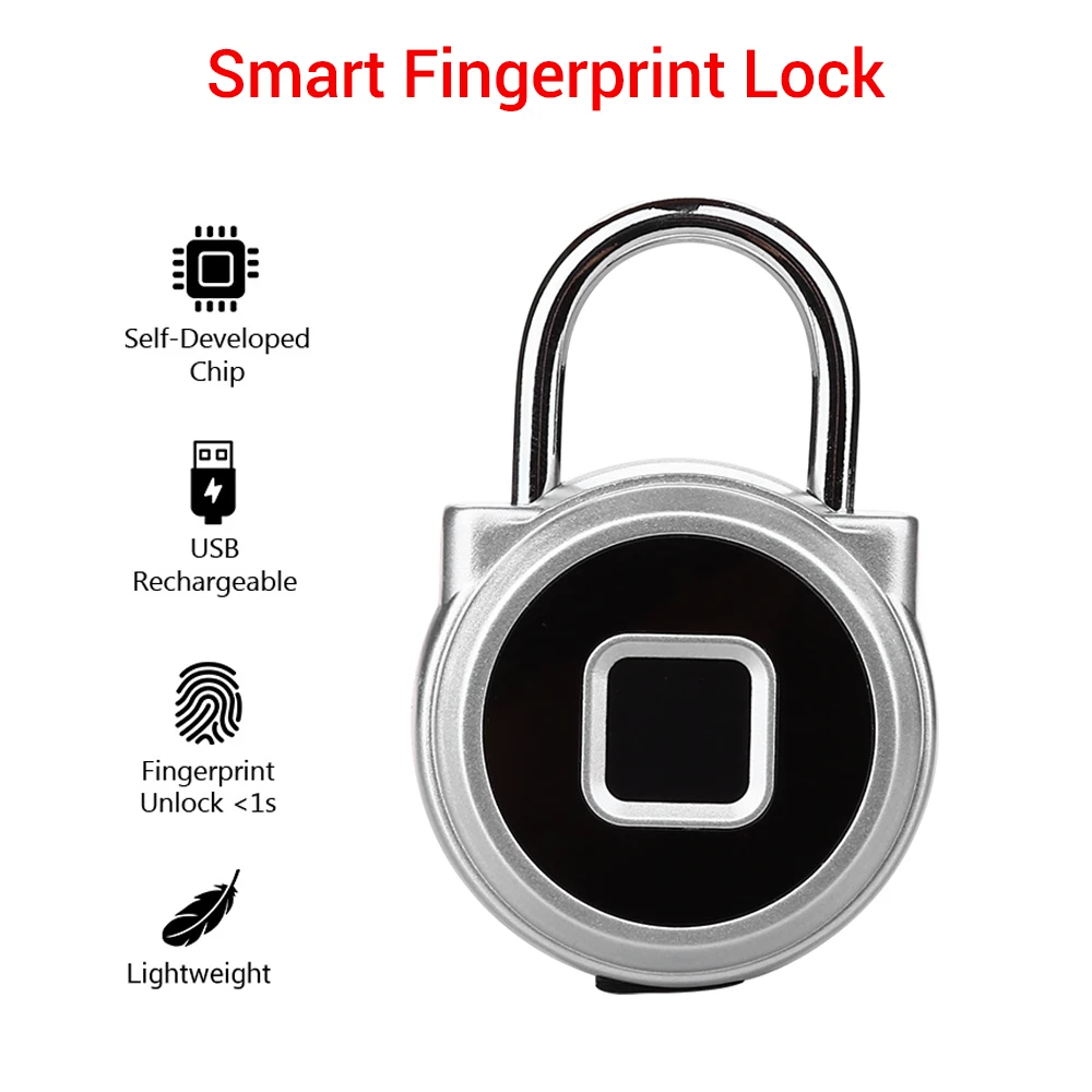 

Smart Fingerprint Lock Keyless USB Rechargeable Door Luggage Case Bag Lock Anti-Theft Security Fingerprint Padlock