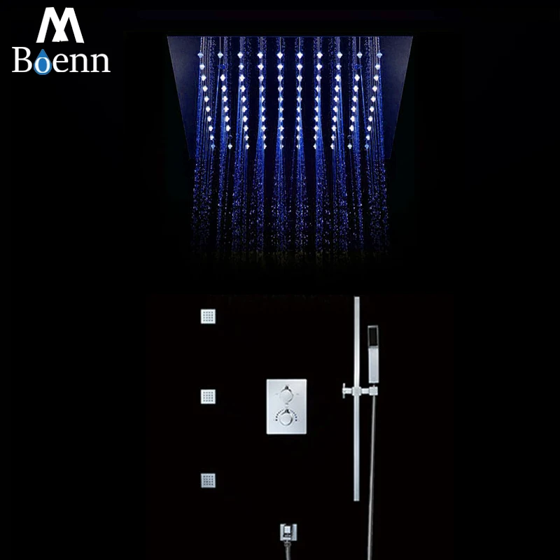 

Remote Control Color Need Electric Power Shower Unit Rainfall Shower Head 30cm Embedded Ceiling Thermostatic Shower Faucets Set