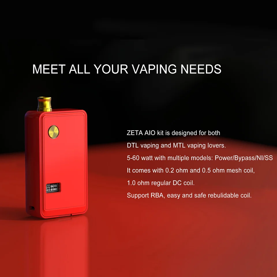 Thinkvape ZETA AIO Ремонтопригодный Pod Vape комплект 60 Вт 18650 Батарейный мод 3 мл Pod картридж 0,2/0,5/Ом RBA катушка vs Smoant Pasito комплект