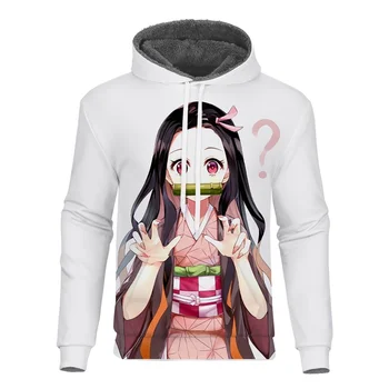 

YOUTHUP Winter Mens Fleece Anime Hoodie 3D Printed Nezuko Thick Hoodie Long Sleeves Funny Mens Coat Streetwear Japanese Anime