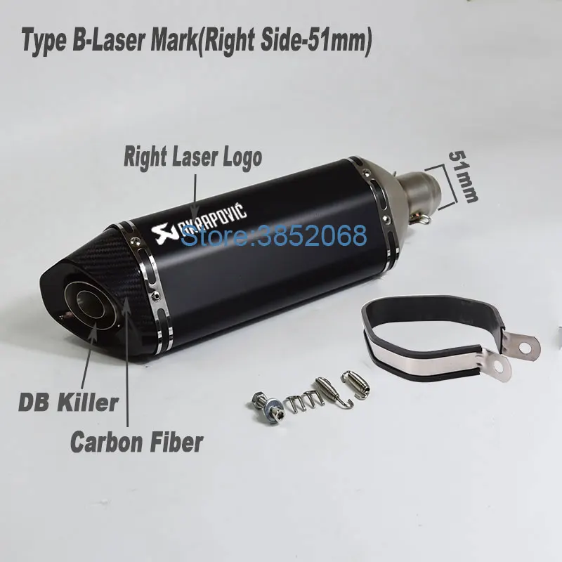 Type B 51mm R-Laser Мотоцикл Akrapovic выхлопной ID: 51 мм/61 мм L: 570 мм/470 мм Мотоцикл углеродного волокна наконечник глушитель Escape с DB Killer - Цвет: Type B 51mm R-Laser