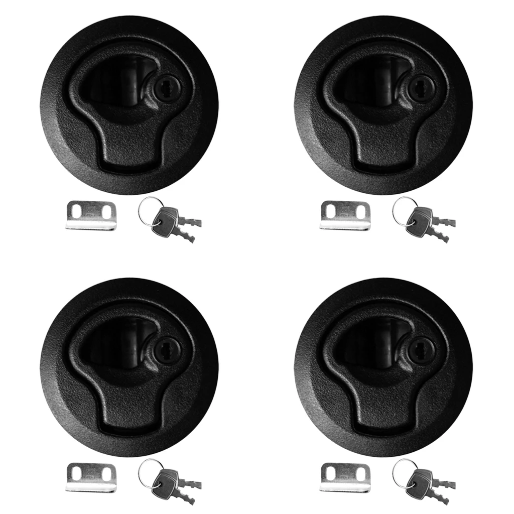 4pcs Boat Hatch Lock with Keys, Marine 2 inch 50mm Flush Pull Slam Latches, Round Deck Hatch for RV Yacht, Black
