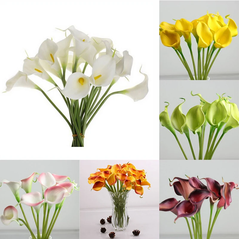 Artificial PU Real Calla Lily Flower 10pcs Wedding Party Home Decor Touch Art 