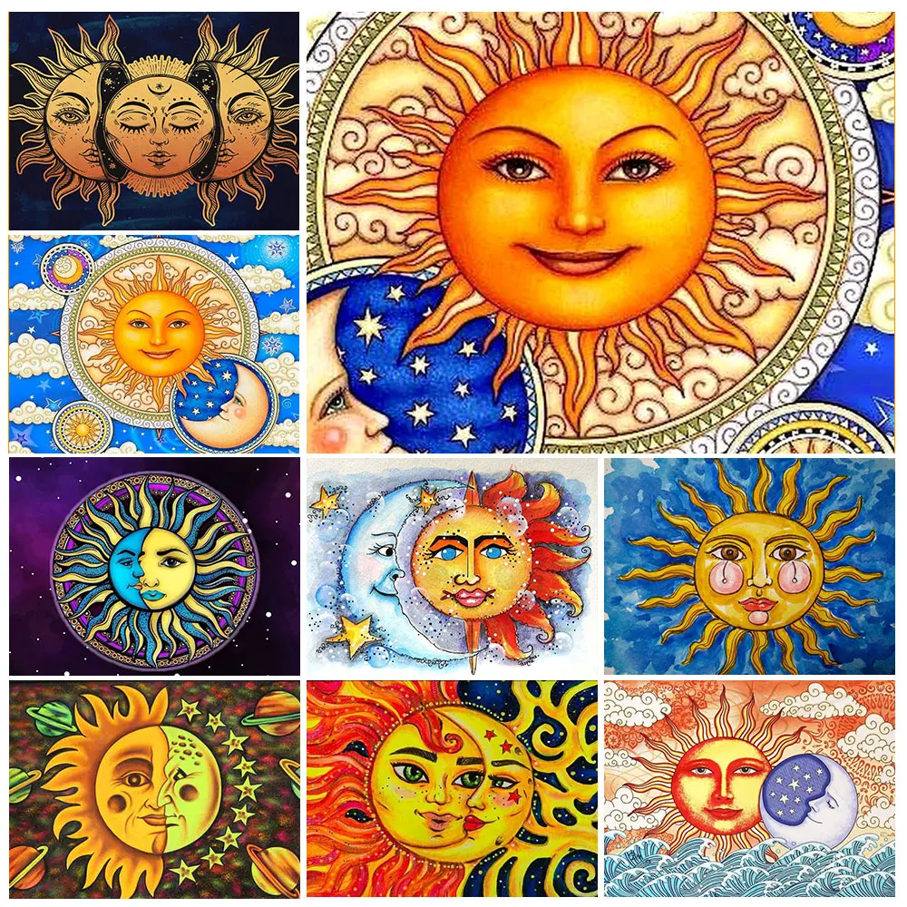 5DDiamondPaintingSunAndMoonDiamondEmbroideryCartoonRhinestones