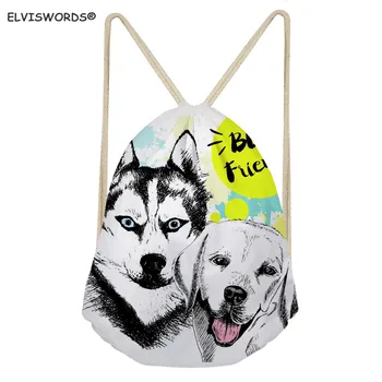 

ELVISWORDS Hand Painted Dog Pattern Drawstring Backpacks Custom Logo Print Yoga Bags Men‘ Gym Sack School Bag Sets for Kid Boys