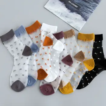 

Women Colorful Transparent Ankle Socks Crystal Wire Polka Dot Ultra-thin Breathable Socks Summer Invisible Female Socks