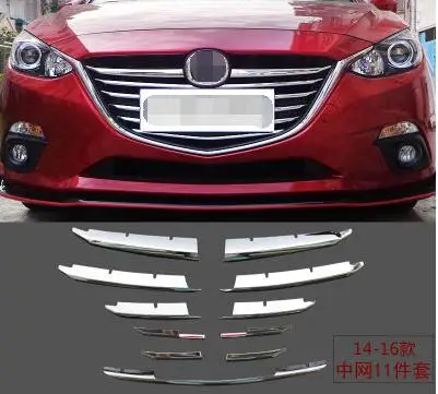 Передняя отделка решетки lane Легенда чехол для Mazda 3 Axela-, АБС, хром, 11 шт./компл., автомобильные аксессуары - Цвет: for 2014-2016