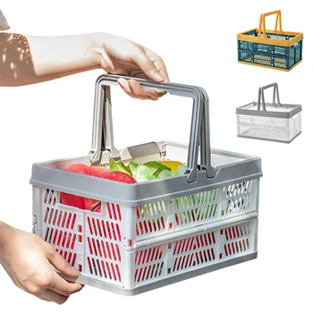 

1pc Folding Storage Basket for Fruits Vegetables Portable Plastic Shopping Basket Foldable Outdoor Storage Box Multifunction