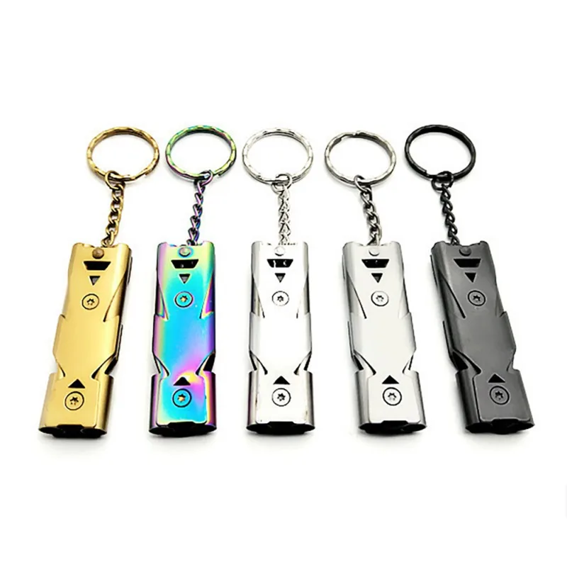 Survival Stainless Steel High-frequency Emergency Survival Whistle Keychain SOS Double Tube EDC Whistle Camping Hiking Outdoor