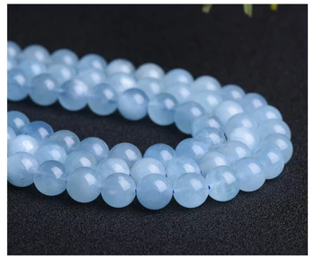 

Natural Aquamarine 4-10mm round Gemstone beads for 925 sterling silver Jewelry Making Necklace Bracelet 15inch ICNWAY