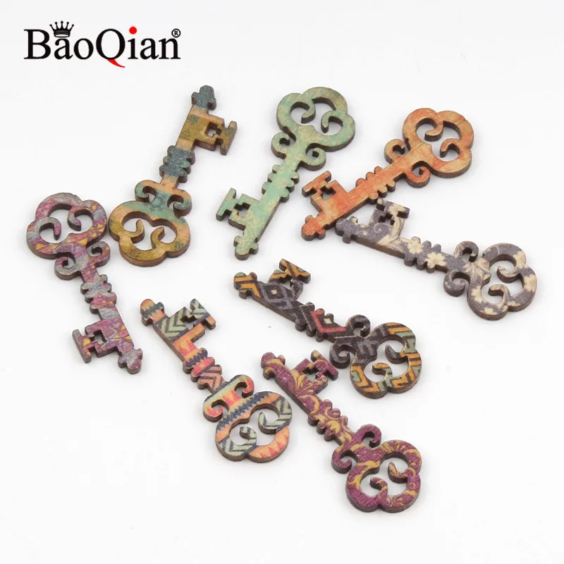 20Pcs Mix Retro Key Wood For DIY Crafts Handmade Wooden Scrapbooking