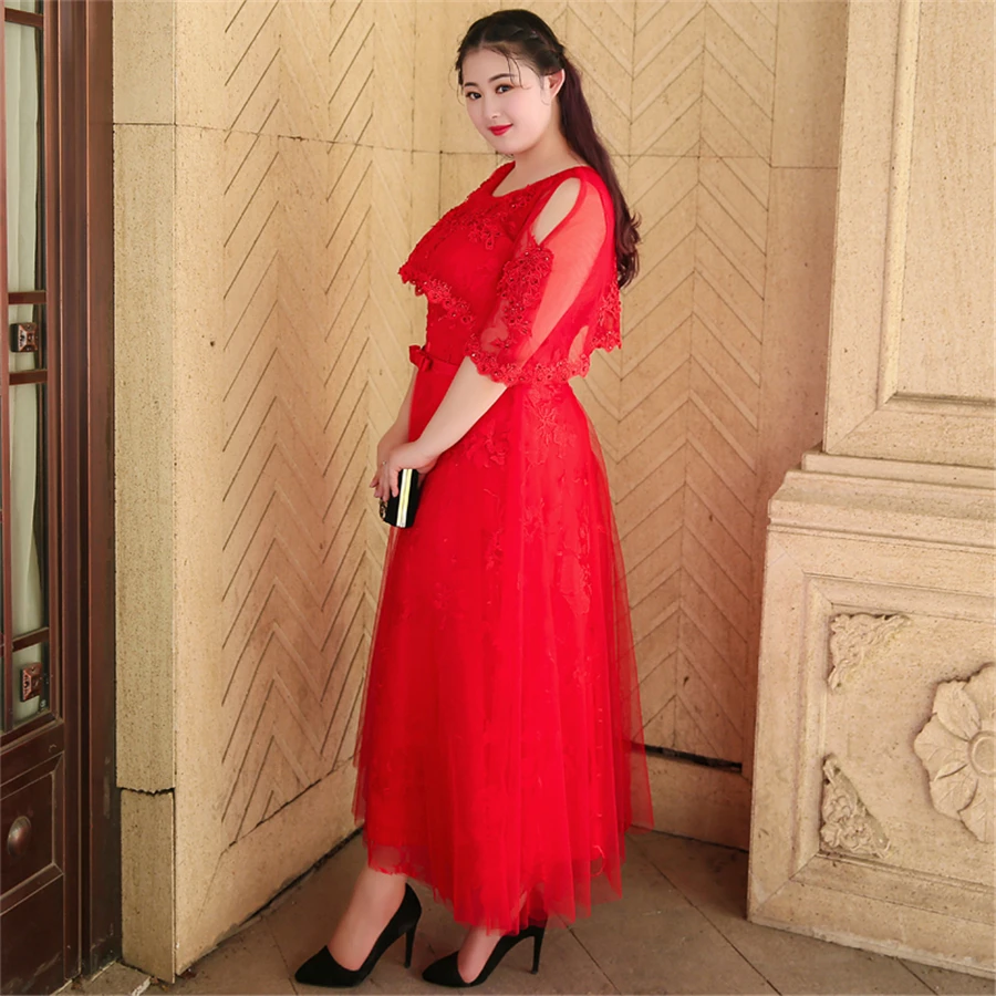 Поддельная шаль вечернее платье с длинными блестками Robe De Soiree T308 нового размера плюс o-образным вырезом женские вечерние платья красное элегантное вечернее платье