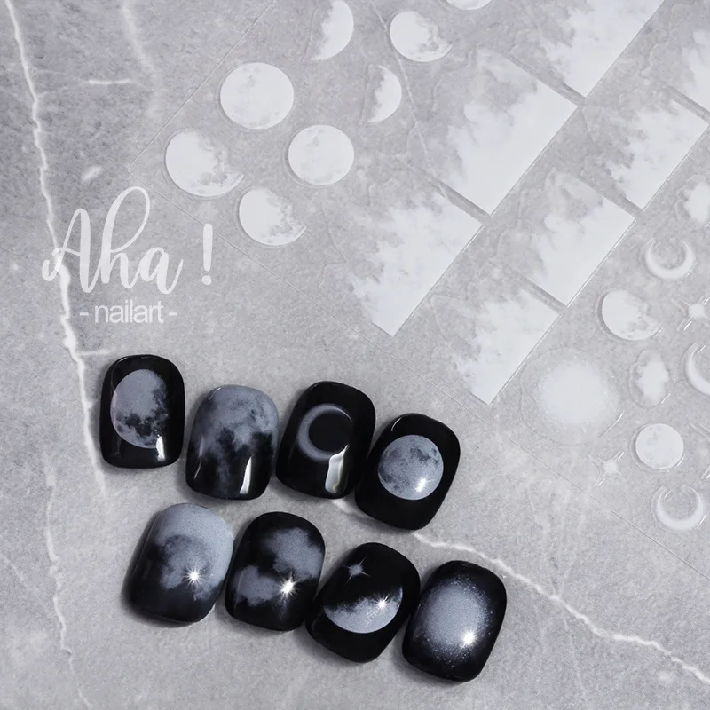 1Pc White Cloud Nail Stickers Ultra-thin Moon Heart Pattern Nail Art Stickers Self Adhesive Decals Decorations Accessories