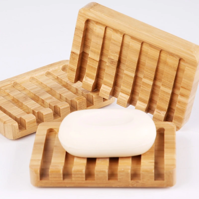 2Pcs/Set Natural Wooden Bamboo Soap Dishes Portable Shower Bar Soap Holder Box Rack Case Waterfall Self Draining Tray