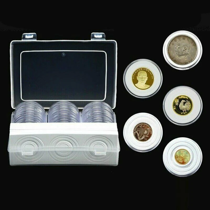 30Pcs 16 46mm Plastic Clear Round Coin Collection Cases Coin Storage Boxes Capsules Holder For