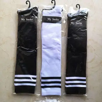 

Japanese college wind three bars students high socks Women's knees full cotton long football socks sexy cute