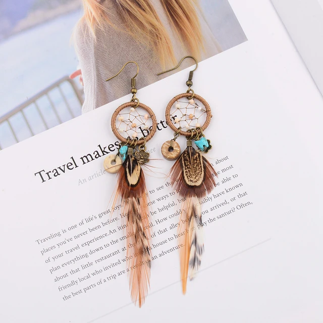 Dreamcatcher with Feather Wood Earrings made from Eco Friendly Wood