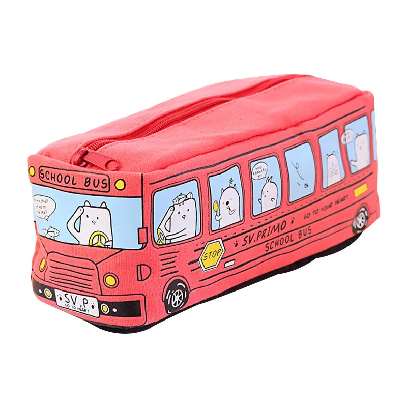 Чехол для карандашей в форме школьного автобуса, сумка для карандашей в виде милых животных, креативная коробка для ручек на молнии для студентов, детских канцелярских принадлежностей, сумка для хранения, Органайзер - Цвет: Red