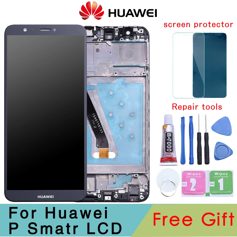 Цена Huawei P Smart font b LCD b font дисплей сенсорный экран дигитайзер сборка для Huawei P Smart font b LCD b font с рамкой FIG LX1 L21 L22 замена экрана