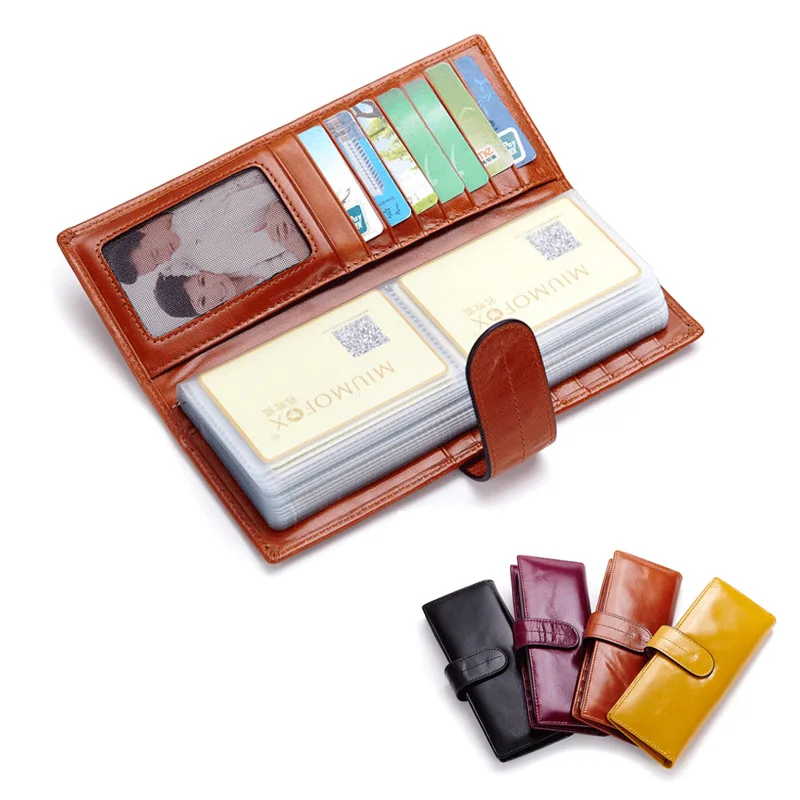 

Korean-style Couples Genuine Leather Card Bag Card Bit More Document Package Oil Wax Cowhide Leather Wallet Women's