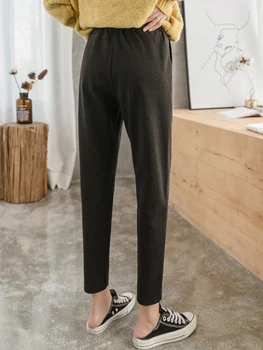 

Working Track Pants Women Plus Size Casual Ladies Winter High Waist Elastic Drawstring Pants Elegant Wide Cotton Trouser KK60KZ