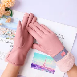 Fashion Woolen Velvet Gloves Mittens Women's Winter Black Hand Warmer Touch Screen Outdoor Windproof Driving and Cycling Gloves