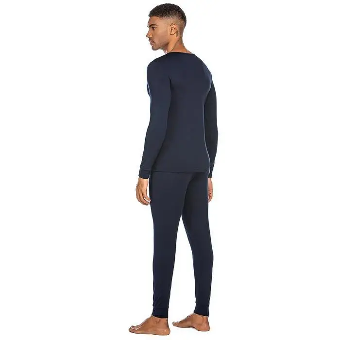 Ekouaer Men Nightwear Pajamas O-Neck Long Sleeve Solid Pullover Button Tops Full Length Pants Pajama Set Autumn Winter Sleepwear